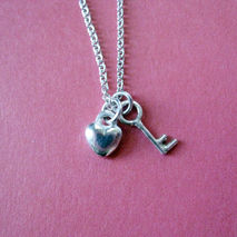 Tiny Heart and Key Charm Necklace Sterling Silver