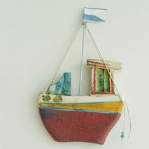 Ceramic fishing boat, wall decor ceramic boat
