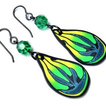 Vibrant polymer clay wing and Swarovski crystal earrings