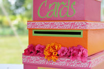 Custom Wedding Card Box, 3 Tier, Square, Pink and Orange
