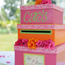 Custom Wedding Card Box, 3 Tier, Square, Pink and Orange