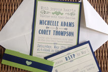 Handmade Wedding Invitation, Blue and Green, Belly Band, SAMPLE