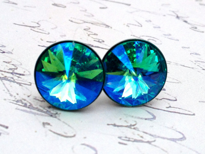 Turquoise Glacier Blue Swarovski Crystal Stud Earrings Jessica Klaaren Jewelry PinkLion