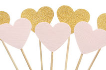 Pink and Gold Heart Cupcake Toppers / Party Picks