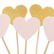 Pink and Gold Heart Cupcake Toppers / Party Picks