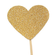 Gold Glitter Heart Cupcake Toppers / Party Picks