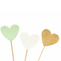 Mint, Gold and Ivory Heart Cupcake Toppers / Party Picks