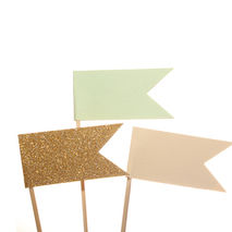 Mint, Ivory, Gold Flag Cupcake Toppers / Party Picks