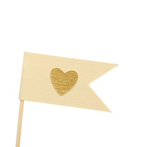 Ivory and Gold Heart Flag Cupcake Toppers / Party Picks