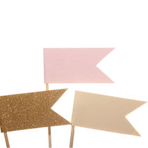 Peach, Ivory, Gold Flag Cupcake Toppers / Party Picks