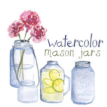Custom Watercolor Mason Jar Clipart Wedding invites Glass Jar Cl