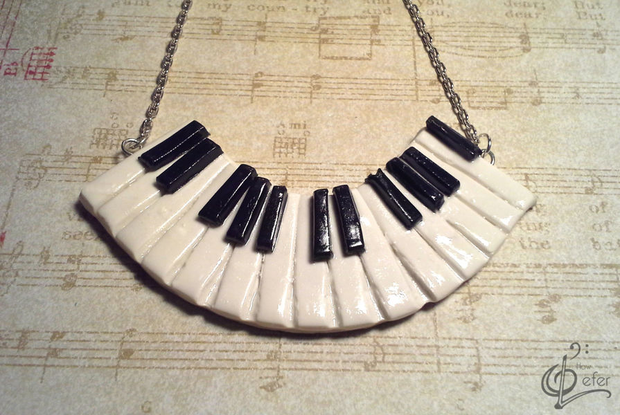 Polymer Clay Musical Piano Keyboard Pendant Necklace How Clefer