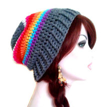 Grey Rainbow Slouch Beanie