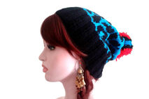 Blue Leopard Print Pom Beanie