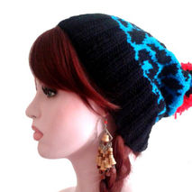 Blue Leopard Print Pom Beanie