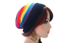 Black Rainbow Slouch Beanie