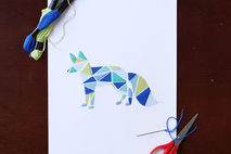 Paper Embroidered Geometric Fox - 8.5x11in Print