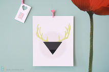Paper Embroidered Antlers - 8x10 in Print - Neon Yellow Antlers