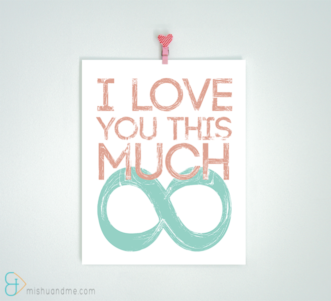 I Love You This Much 8x10 print Mint & Coral MishuAndMe PinkLion