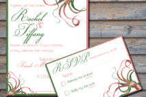 Pink & Green Watercolor Octopus Wedding Invitation and RSVP card
