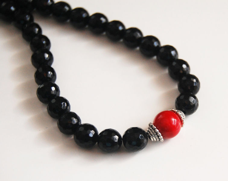 Men's Necklace- Men's Jewelry - Men's BlackOnyx and Red Coral ...