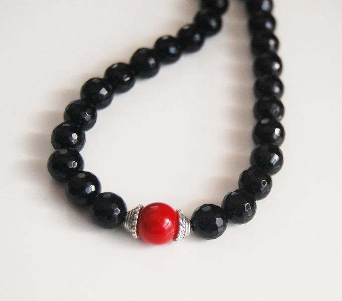 Men's Necklace- Men's Jewelry - Men's BlackOnyx and Red Coral ...
