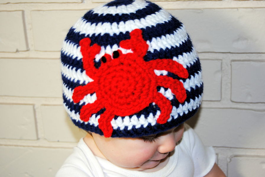 Crochet Crab Nautical Baby Summer Hat ToryMakes PinkLion