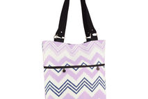 Canvas Shoulder Bag - Purple Navy Chevron Pattern - Black Lining