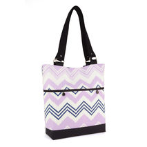Canvas Shoulder Bag - Purple Navy Chevron Pattern - Black Lining