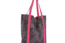 Gray Textured Cotton Tote - Fuchsia Lining