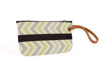 Leather Strap Wristlet - Gray Green Chevron Canvas