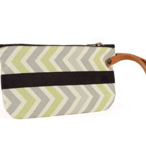 Leather Strap Wristlet - Gray Green Chevron Canvas
