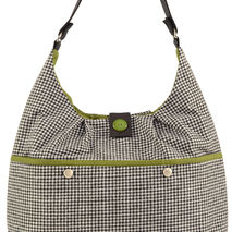 Pleated & Curved Shoulder Bag - Houndstooth Suiting|Green Lining