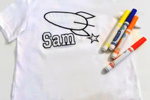 Color Your Own Tee, Rocketship Tshirt kids can design, Wash and