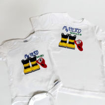 My Hero Wears Fire boots and helmet tee. Embroidered Firefighter