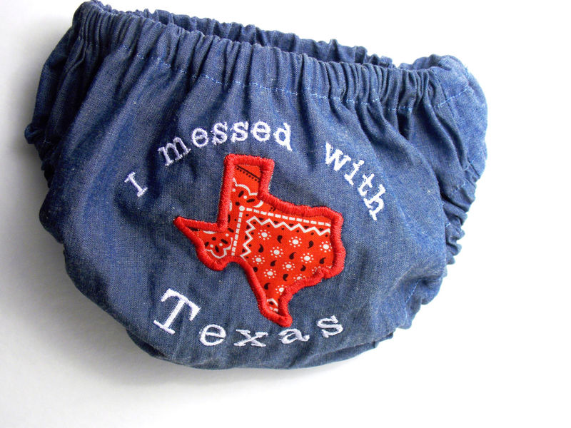 I Messed With Texas Diaper baby blue jean diaper cover. Funny ba