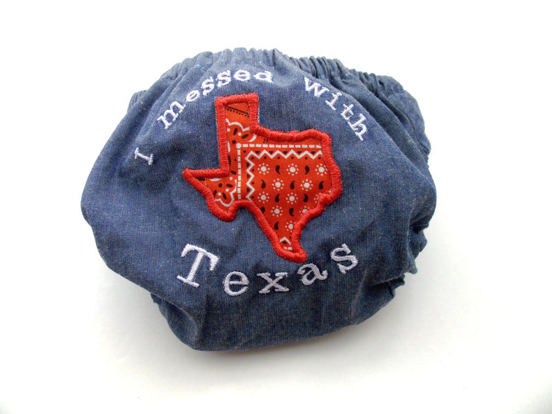 I Messed With Texas Diaper baby blue jean diaper cover. Funny ba