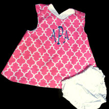 Monogrammed Toddler Sundress , Reversible White floral and hot p