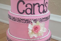 Custom Wedding Card Box, Round 3 Tier, Pink and Black, Pearls