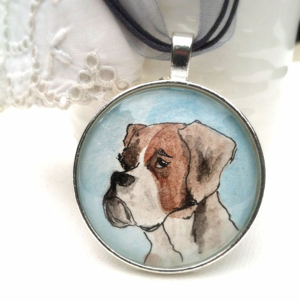 Custom watercolor miniature pet portrait pendant, personalized w All