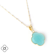 Gold Necklace with Turquoise Chalcedony Quatrefoil