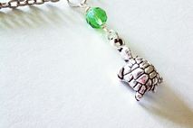 Little turtle necklace with green crystal, turtle pendant