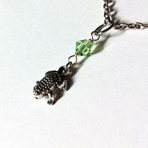 Tiny frog neckace with green crystals, frog necklace