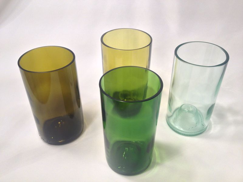 Colorful Repurposed Wine Bottle Glasses RecastGlass PinkLion