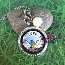 Customized Floating Locket, Stamped Plate, Dangle & 5 charms