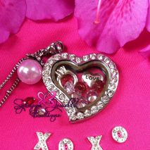 Customized Floating HEART Locket, Chain, Dangle, and 5 charms