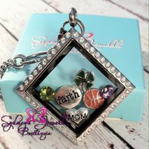Customized SQUARE Floating Locket, Chain, and SIX charms