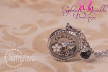 Customized Floating Locket, Stamped Plate, Dangle and 6 charms