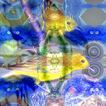 Digital Painting: Nature Reflections I - Gold & Blue Birds ACEO