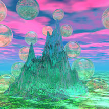 Poetic Mountain at Dawn, Glorious Pink Green Sky ACEO, Art Card